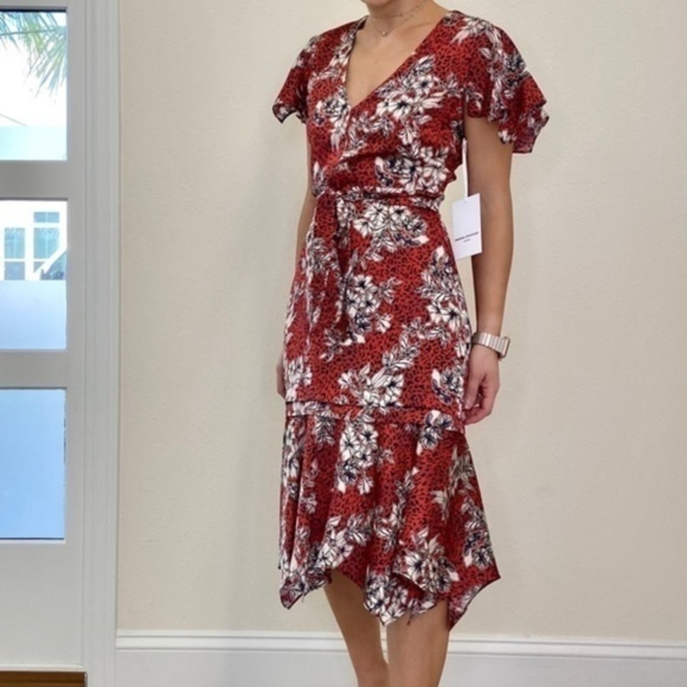 Amanda Uprichard NWT Animal Print Floral Ruffle Midi Dress Size XS MSRP $255